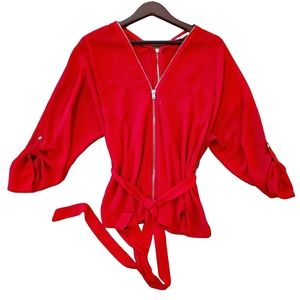 Womens Oversized Sheer Red Top By Chocolate Medium